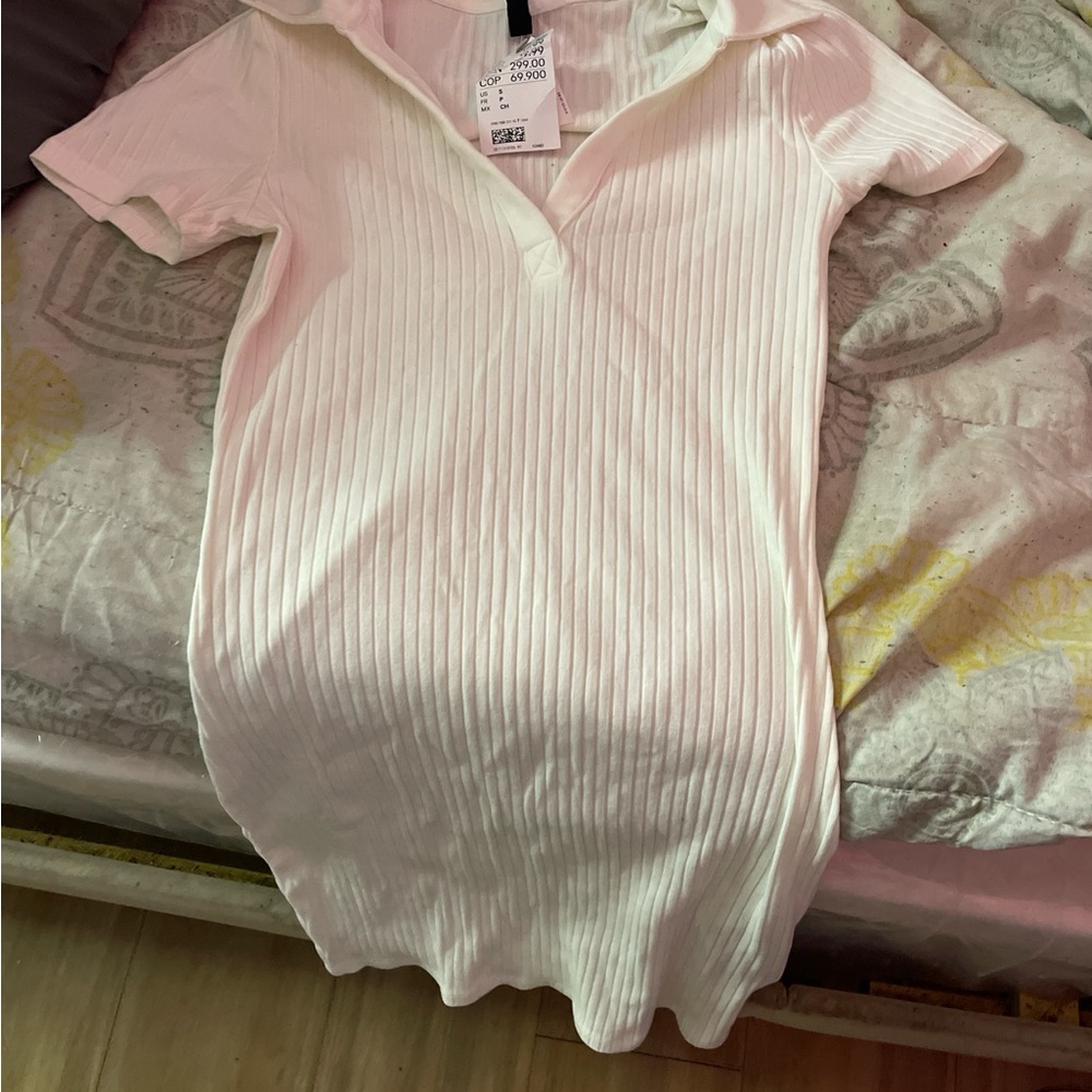 H&M White Ribbed Dress
